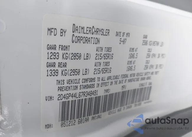 2D4GP44L67R348491: 43722291