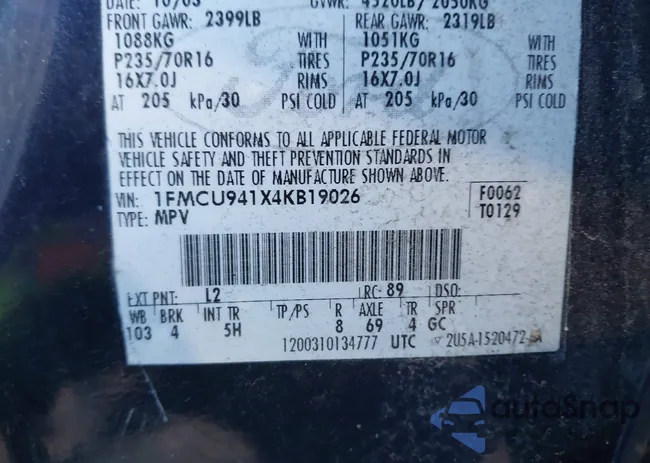 1FMCU941X4KB19026: 43722476