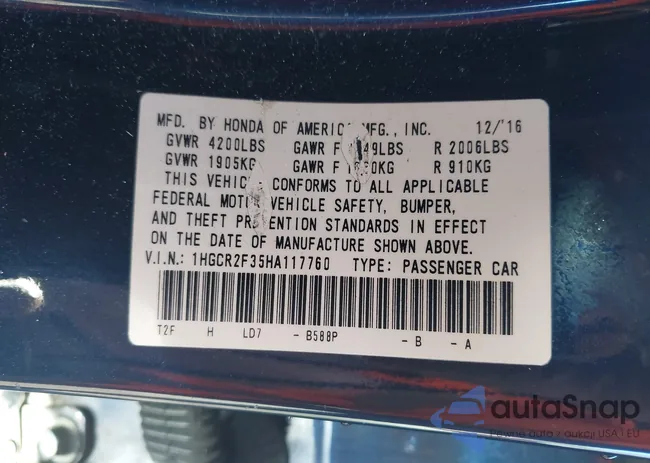 1HGCR2F35HA117760: 43722525