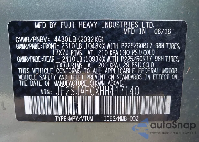 JF2SJAECXHH417140: 43722549