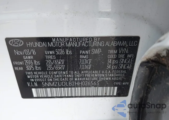 5NMZUDLB2HH026563: 43721678