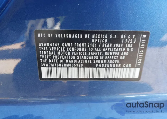 3VW7M7BU2RM035920: 43721798