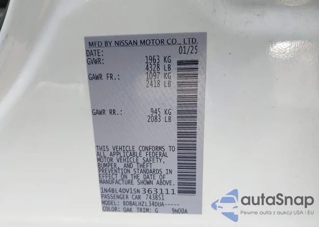 1N4BL4DV1SN363111: 43722037