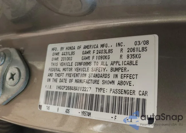 1HGCP26848A112227: 43723343