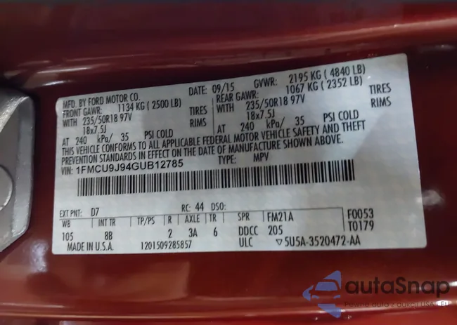 1FMCU9J94GUB12785: 43723357