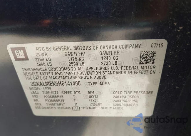 2GKALMEK5H6141490: 43723373