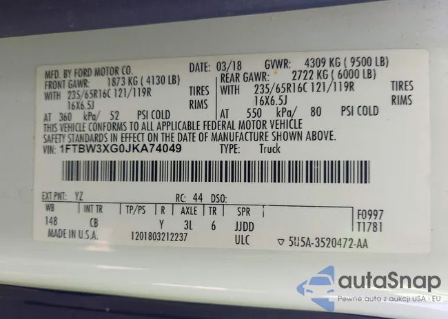 1FTBW3XG0JKA74049: 43723547