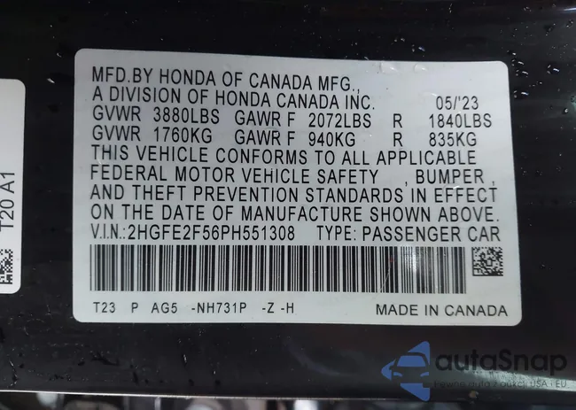 2HGFE2F56PH551308: 43722780