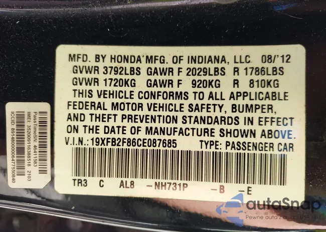 19XFB2F86CE087685: 43722985