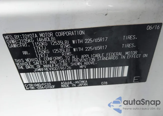 JTMRFREVXGD196126: 43724242