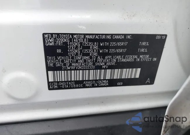 2T3W1RFV2KC032320: 43724498