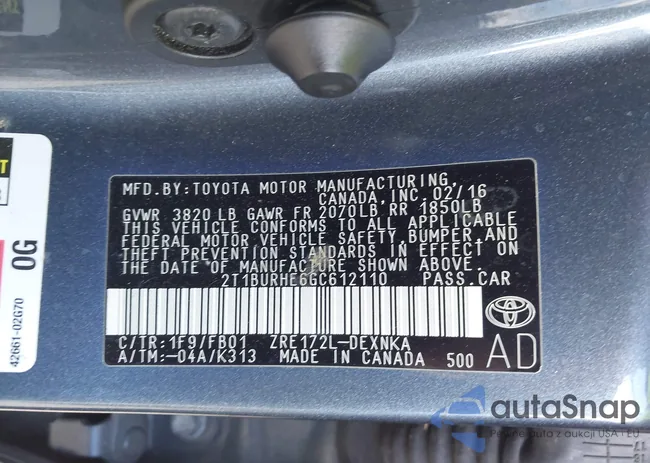 2T1BURHE6GC612110: 43725125