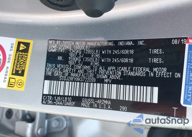 5TDJZRFHXKS722099: 43725163