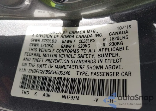 2HGFC2F80KH500346: 43725240