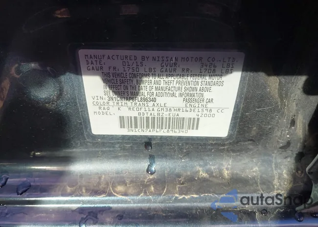 3N1CN7AP6FL896340: 43725341