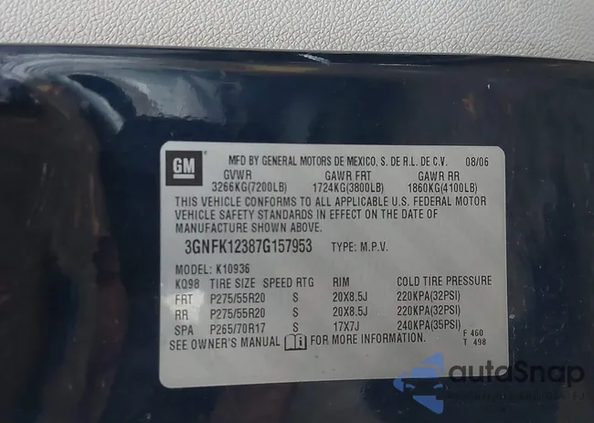 3GNFK12387G157953: 43725377