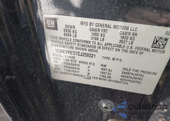 1GKKVRED7CJ258321: 43725620