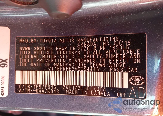 2T1BPRHE2FC394446: 43725677