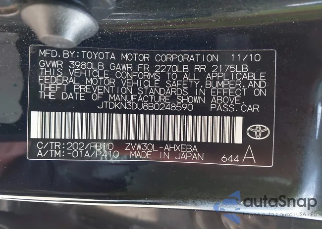 JTDKN3DU8B0248590: 43725785