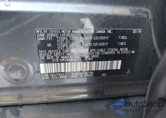 2T3F1RFV2KW032073: 43725793