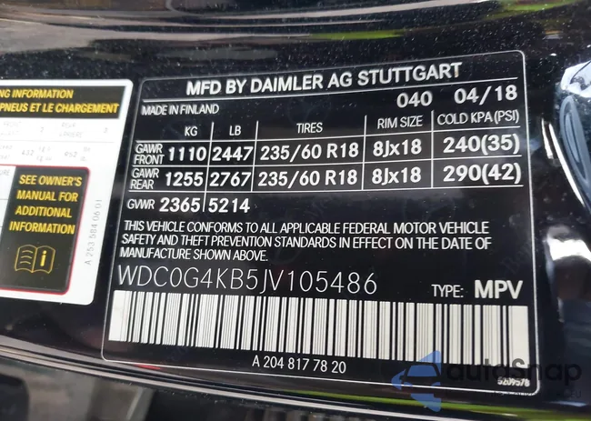 WDC0G4KB5JV105486: 43725916