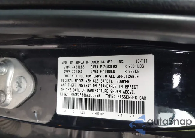 1HGCP2F86CA005656: 43727167