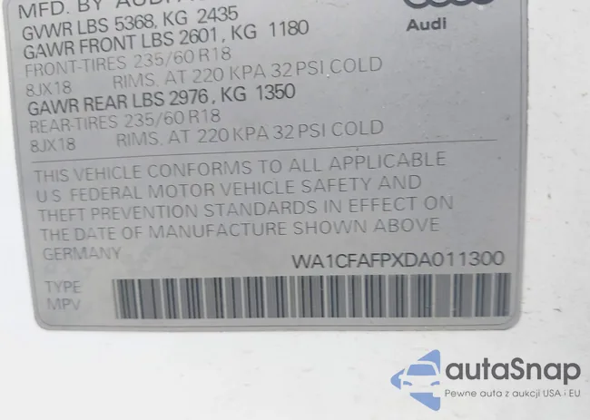 WA1CFAFPXDA011300: 43727338