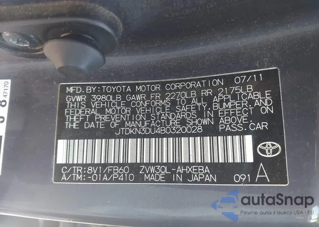 JTDKN3DU4B0320028: 43728281