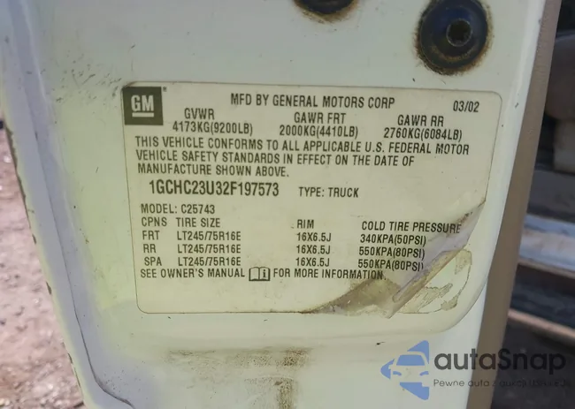 1GCHC23U32F197573: 43728493