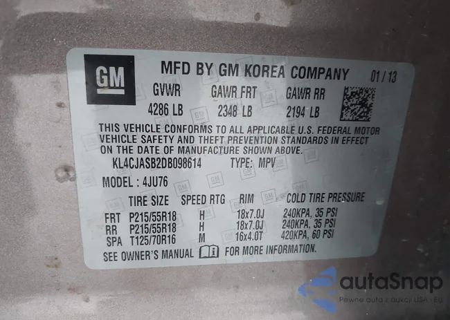 KL4CJASB2DB098614: 43728631