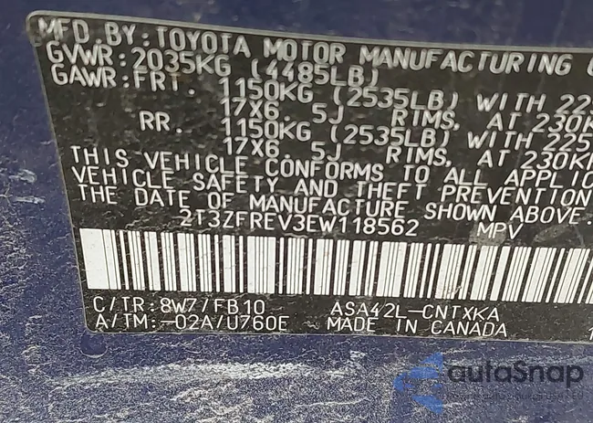 2T3ZFREV3EW118562: 43729095