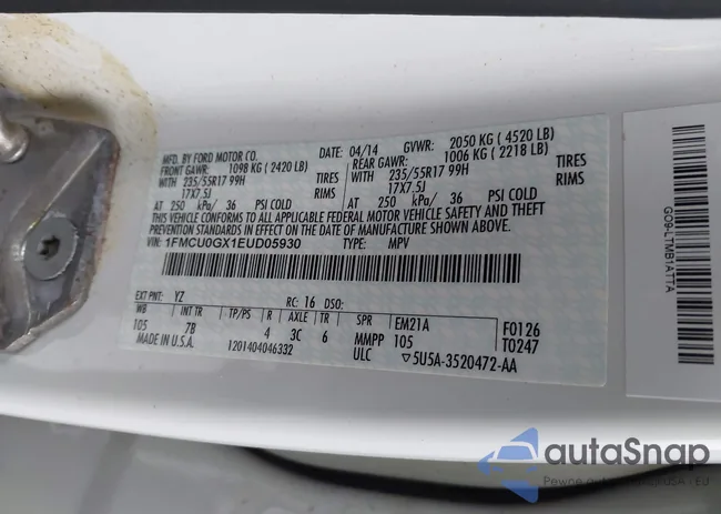 1FMCU0GX1EUD05930: 43729142