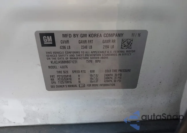 KL4CJASB8HB071231: 43729222