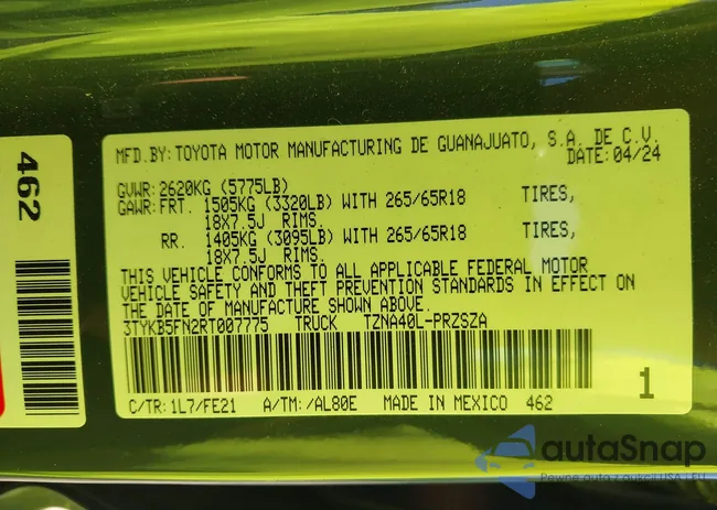 3TYKB5FN2RT007775: 43729453