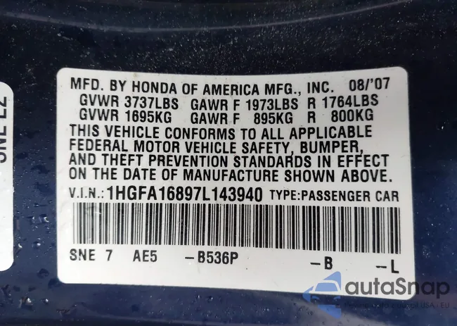 1HGFA16897L143940: 43729621