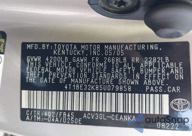 4T1BE32K85U079858: 43728688