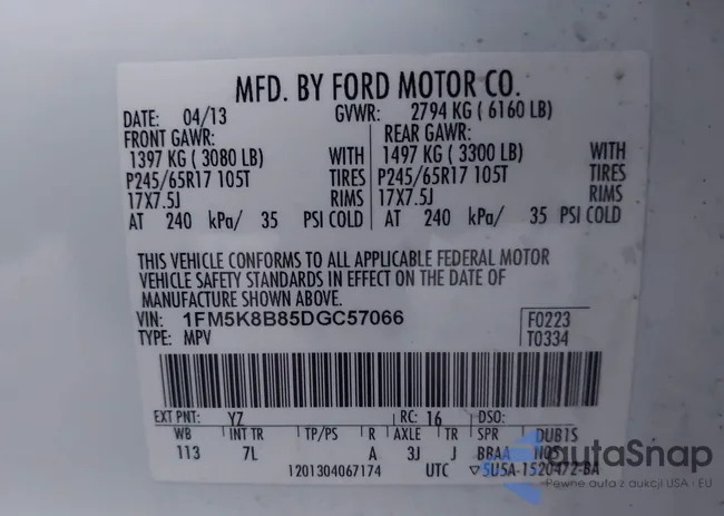 1FM5K8B85DGC57066: 43730062