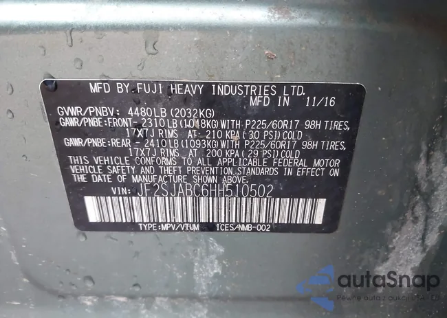 JF2SJABC6HH510502: 43730365