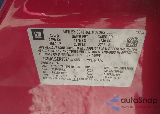 1GNALCEK2EZ137345: 43730426