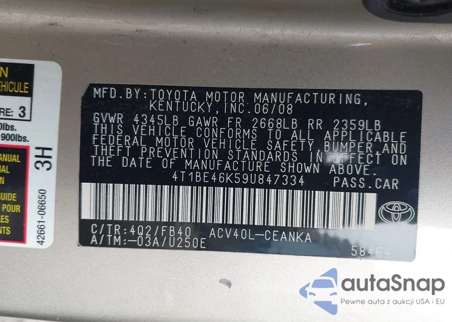 4T1BE46K59U847334: 43730484