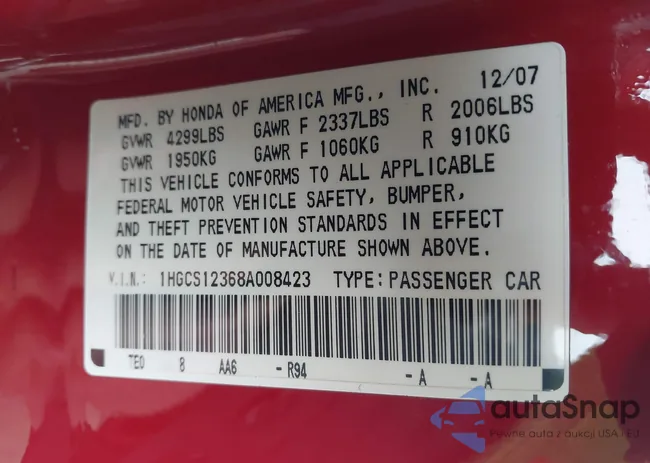 1HGCS12368A008423: 43729741