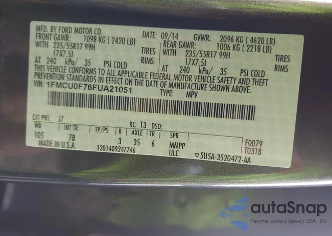 1FMCU0F76FUA21051: 43731387