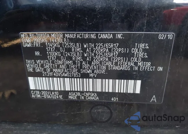 2T3YF4DV5AW027853: 43731554