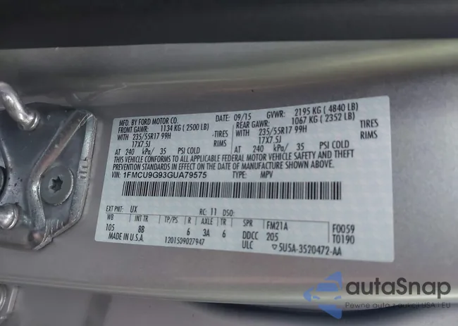 1FMCU9G93GUA79575: 43730658