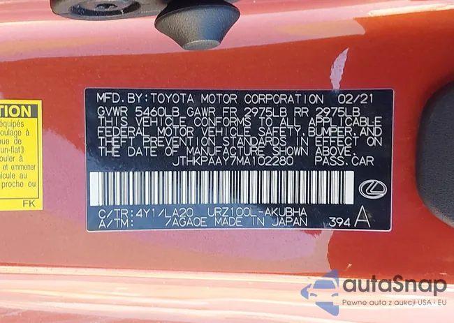 JTHKPAAY7MA102280: 43730733