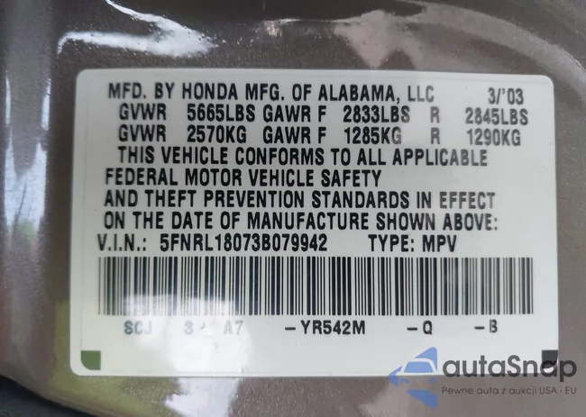 5FNRL18073B079942: 43732253