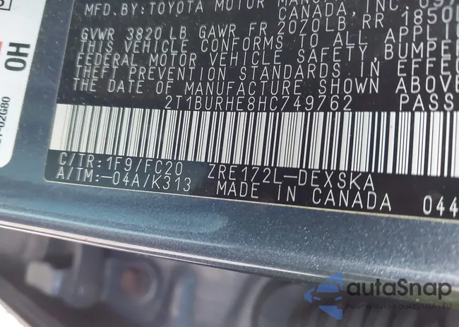 2T1BURHE8HC749762: 43732336