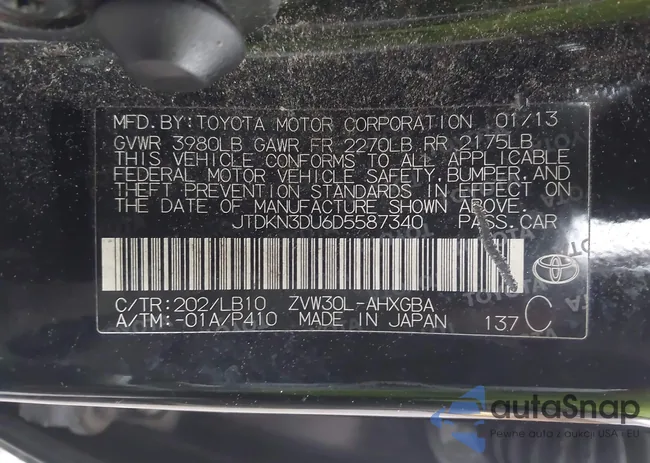JTDKN3DU6D5587340: 43732342