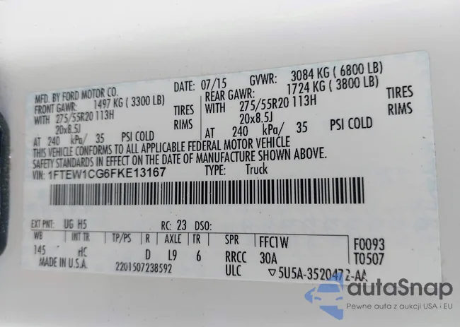 1FTEW1CG6FKE13167: 43731697