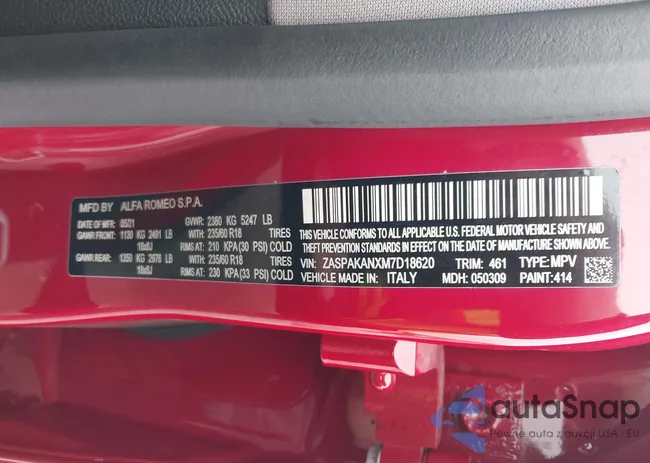 ZASPAKANXM7D18620: 43731818